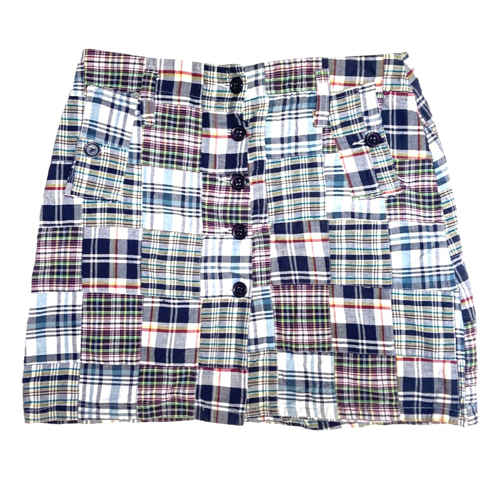 Vtg Cambridge Patchwork Plaid Button Front Hippie Skirt Womens 8 30 M Y2k